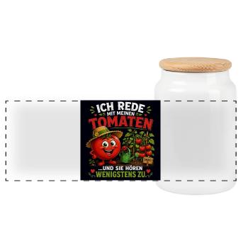 Ich rede mit meinen Tomaten - Panorama Keksdose mit Holzdeckel - Weiß - Vorne