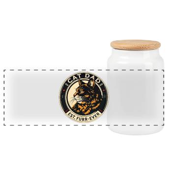 Cat Dad Est. Furr-Ever Badge - Panorama Keksdose mit Holzdeckel - Weiß - Vorne