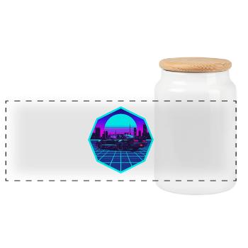 Cyber Ghost — Rotary-Legende im Neon-Nichts - Panorama Keksdose mit Holzdeckel - Weiß - Vorne