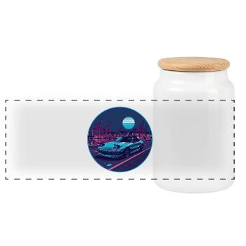 Harbor Run — Teal Roadster am Neon Port - Panorama Keksdose mit Holzdeckel - Weiß - Vorne