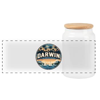 Badge rétro de voyage Darwin Mindil Beach - Boîte à biscuits avec couvercle en bois - blanc - Devant