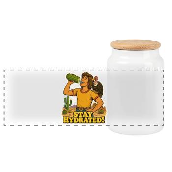 Lustiges Retro-Wüstenkaktus-Meme "Stay Hydrated Actus" - Panorama Keksdose mit Holzdeckel - Weiß - Vorne
