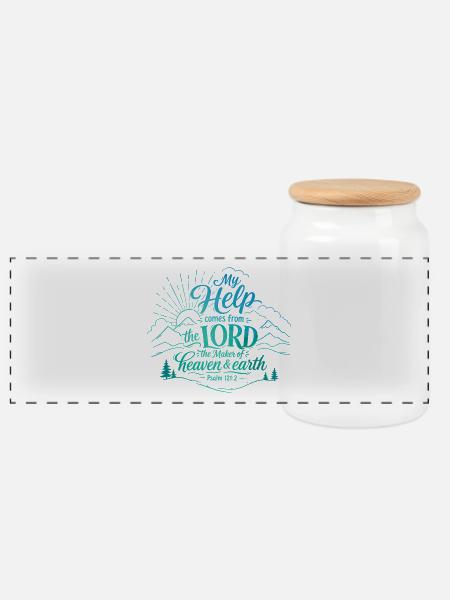 Help from the Lord Psalm 121 - Panoramic Cookie Jar with Wooden Lid - white