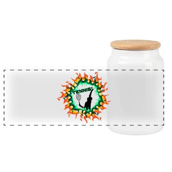 Hoop Flames Tennis - Panoramic Cookie Jar with Wooden Lid - white - Front