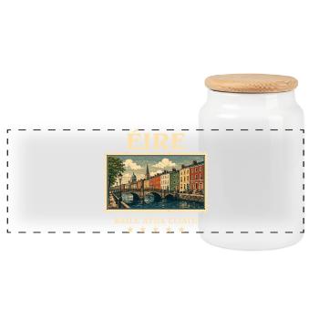 Irland Dublin Vintage Reisemarke - Panorama Keksdose mit Holzdeckel - Weiß - Vorne