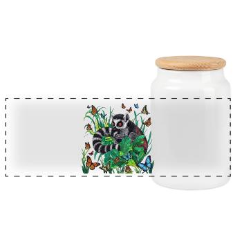 Lémurien de la jungle avec papillons Lémurien à queue annelée - Boîte à biscuits avec couvercle en bois - blanc - Devant