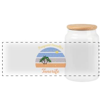 Häufiger Reisender Teneriffa - Panorama Keksdose mit Holzdeckel - Weiß - Vorne