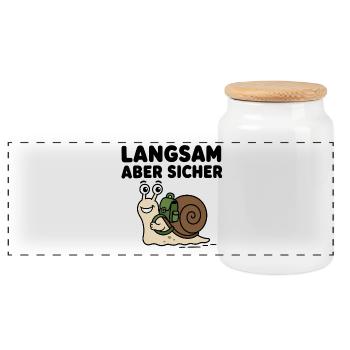 Langsam aber sicher – Niedliche Comic-Schnecke - Panorama Keksdose mit Holzdeckel - Weiß - Vorne