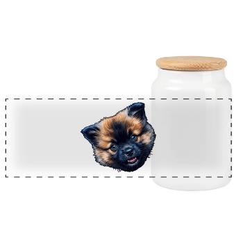 Tête d’Eurasie aux yeux bleus duveteuse - Boîte à biscuits avec couvercle en bois - blanc - Devant