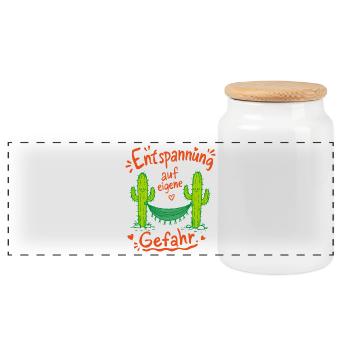 Relaxation at Your Own Risk Doodle - Panoramic Cookie Jar with Wooden Lid - white - Front