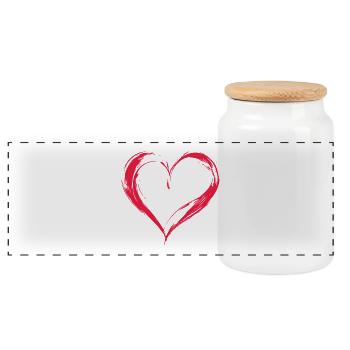 Heart - Panoramic Cookie Jar with Wooden Lid - white - Front