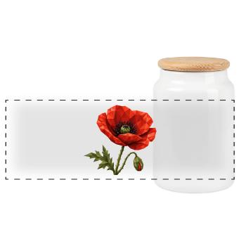 Pavot low poly | Art géométrique moderne de la fleur rouge - Boîte à biscuits avec couvercle en bois - blanc - Devant