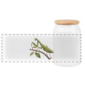 Mante religieuse verte sur branche - Boîte à biscuits avec couvercle en bois - blanc - Devant
