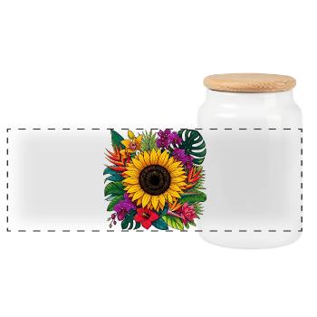 Sunflower Tropical Blossom - Panoramic Cookie Jar with Wooden Lid - white - Front