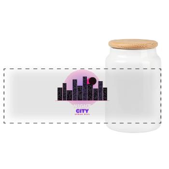Night City - Skyline Urbaine Néon - Boîte à biscuits avec couvercle en bois - blanc - Devant