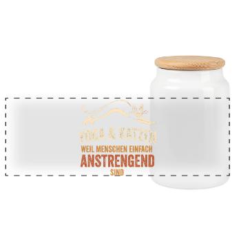 Katzenmama Geschenk Yoga Spruch - Panorama Keksdose mit Holzdeckel - Weiß - Vorne