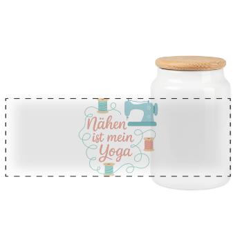 Nähen ist mein Yoga - Panorama Keksdose mit Holzdeckel - Weiß - Vorne