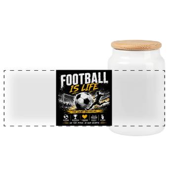 Fußball ist Leben - Panorama Keksdose mit Holzdeckel - Weiß - Vorne