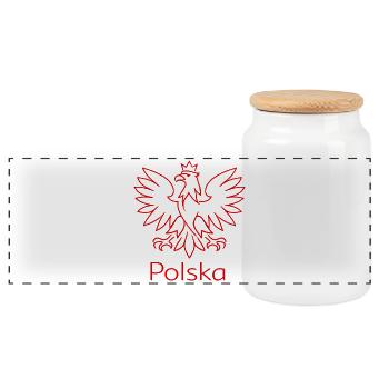 Polska Adler Wappen – Minimalistisches Design - Panorama Keksdose mit Holzdeckel - Weiß - Vorne