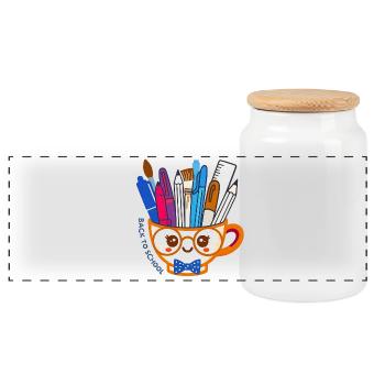 Tasse de rentrée - Boîte à biscuits avec couvercle en bois - blanc - Devant