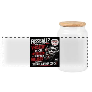 Fussballtherapie: Spiel auf der Couch - Panorama Keksdose mit Holzdeckel - Weiß - Vorne