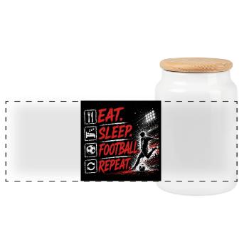 Eat Sleep Football Repeat - Panoramic Cookie Jar with Wooden Lid - white - Front
