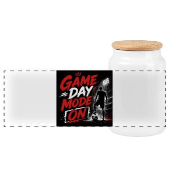 Game Day Mode Active - Panoramic Cookie Jar with Wooden Lid - white - Front