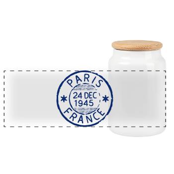 Paris France Postage Stamp Grunge Rubber Stamp Vec - Panoramic Cookie Jar with Wooden Lid - white - Front