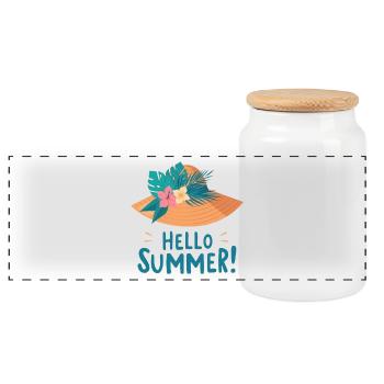 Hello Summer Strohhut Illustration - Panorama Keksdose mit Holzdeckel - Weiß - Vorne