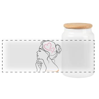 Femme minimaliste au cœur | Art lineal - Boîte à biscuits avec couvercle en bois - blanc - Devant