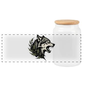 Wolf spirit with foliage - Panoramic Cookie Jar with Wooden Lid - white - Front