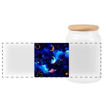 Nébuleuse aquarelle cosmique - Boîte à biscuits avec couvercle en bois - blanc - Devant