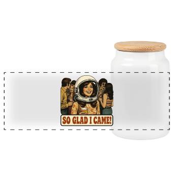 Introvert Girl Isolation Helmet Social Anxiety - Panoramic Cookie Jar with Wooden Lid - white - Front