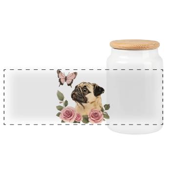Carlin avec papillon - Boîte à biscuits avec couvercle en bois - blanc - Devant