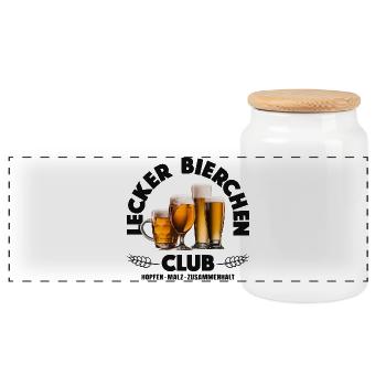 Lecker Bierchen Club - Bier Bierglas Biertrinker - Panorama Keksdose mit Holzdeckel - Weiß - Vorne