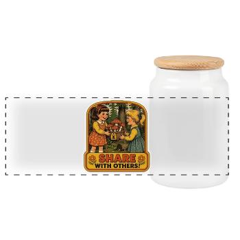 Share With Others Funny Retro Mushroom Toxic Meme - Panoramic Cookie Jar with Wooden Lid - white - Front