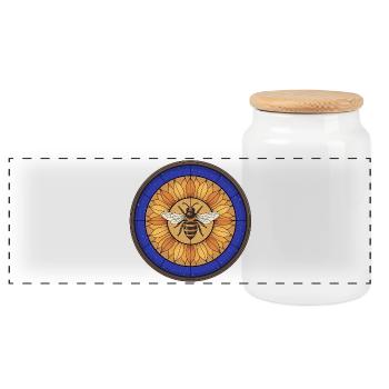 Vitrail de tournesol abeille - Boîte à biscuits avec couvercle en bois - blanc - Devant