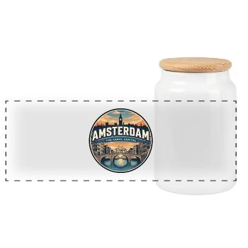 Retro Amsterdam Canal Houses-Abzeichen - Panorama Keksdose mit Holzdeckel - Weiß - Vorne