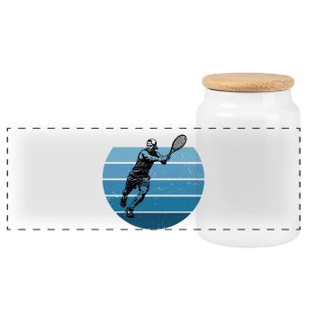 Geschenkidee für einen Tennis mit Tennis - Panorama Keksdose mit Holzdeckel - Weiß - Vorne