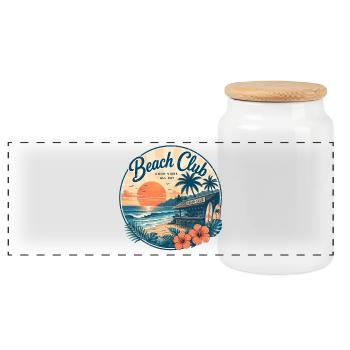 Sunset at Beach Club Retro - Panoramic Cookie Jar with Wooden Lid - white - Front