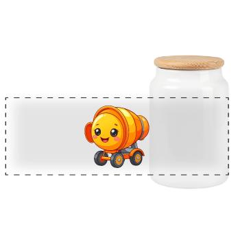 Bétonière Kawaii jaune – Véhicule de chantier mignon - Boîte à biscuits avec couvercle en bois - blanc - Devant