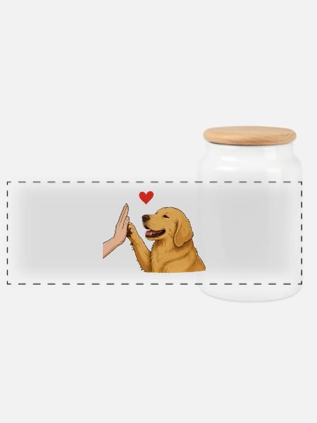 T-shirt High Five Golden Retriever - Panorama Keksdose mit Holzdeckel - Weiß
