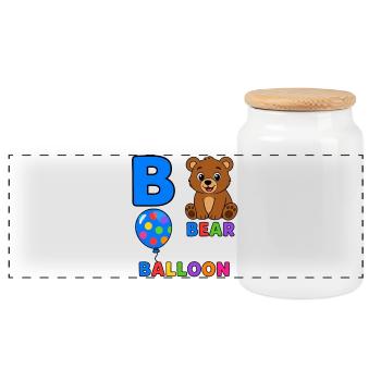 Conception de la lettre ballon d’ours - Boîte à biscuits avec couvercle en bois - blanc - Devant
