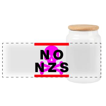 NO NZS, NEVER AGAIN, ANTI-FASCISM, NO AFD PINK - Panoramic Cookie Jar with Wooden Lid - white - Front