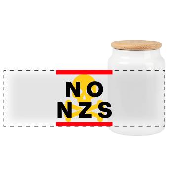 NO NZS, NEVER AGAIN, ANTI-FASCISM, NO AFD YELLOW - Panoramic Cookie Jar with Wooden Lid - white - Front