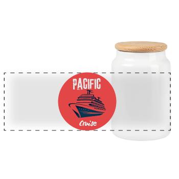 Pacific Cruise Retro Ship - Panoramic Cookie Jar with Wooden Lid - white - Front