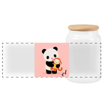Peluche panda doux avec un ami singe - Boîte à biscuits avec couvercle en bois - blanc - Devant