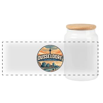 Insigne rétro de la promenade rhin de Düsseldorf - Boîte à biscuits avec couvercle en bois - blanc - Devant