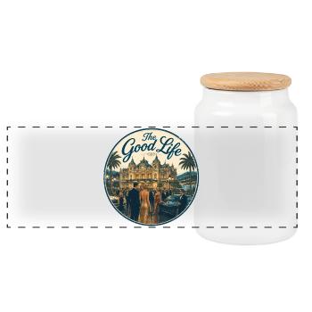 Good Life Gala Vintage Circle - Panoramic Cookie Jar with Wooden Lid - white - Front