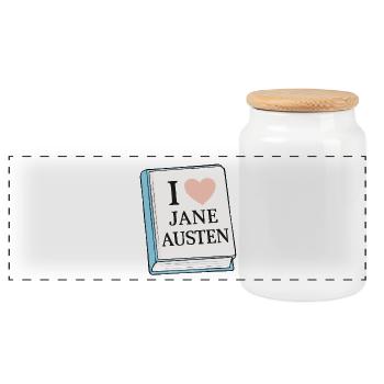 Jane Austen Fan Gift - Panoramic Cookie Jar with Wooden Lid - white - Front